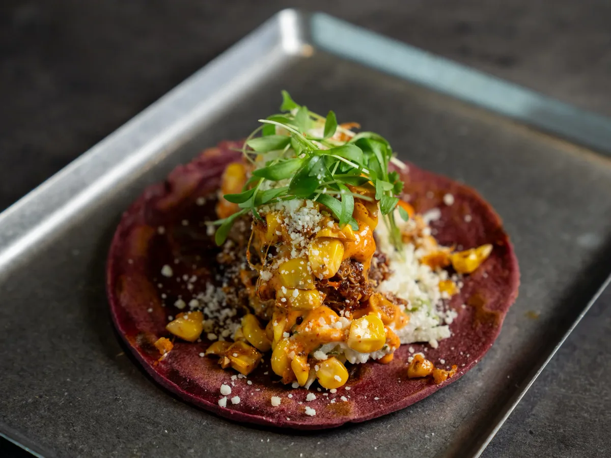 Wild Child taco on a hibiscus tortilla